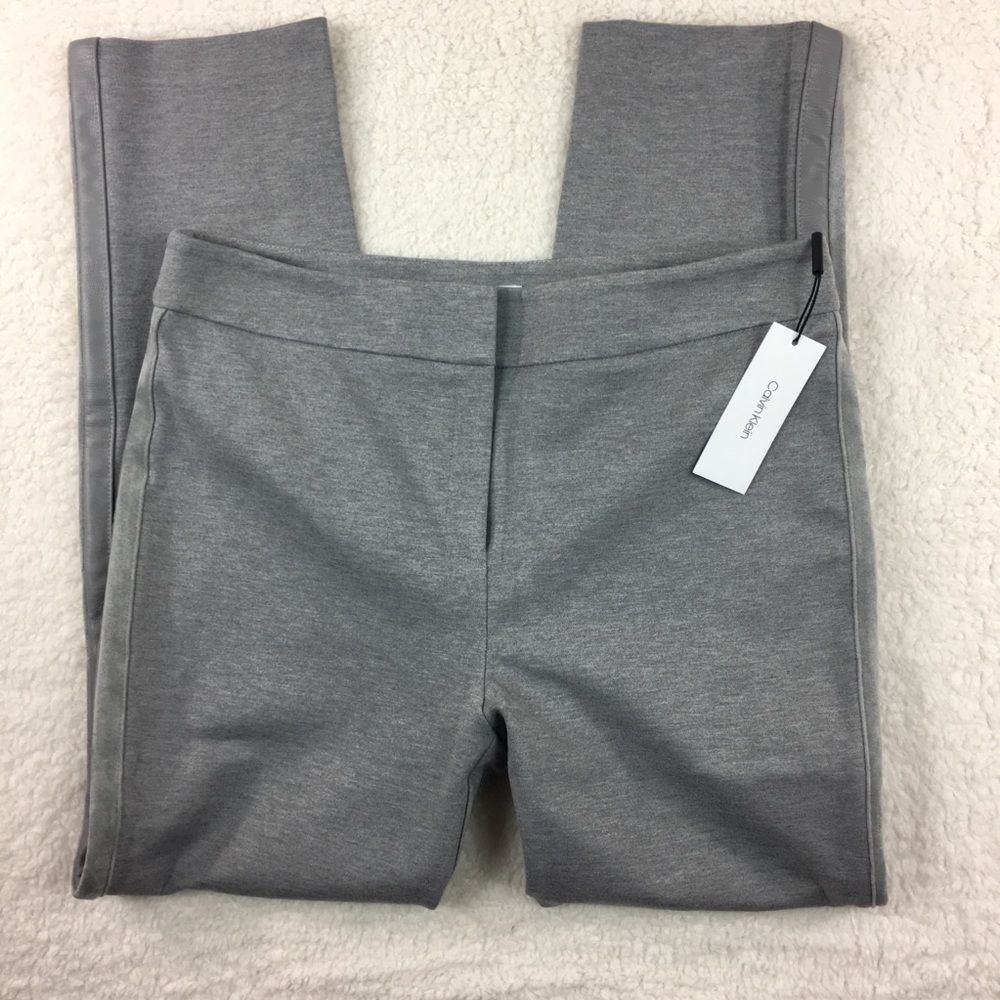 Calvin Klein Ankle Pants Faux Leather Stripe 10 - Picture 3 of 7